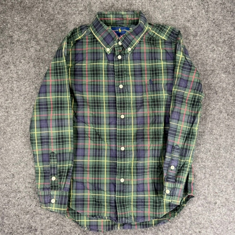 Ralph Lauren Boys Plaid Long Sleeve Button‎ Down Shirt Kid Size 7 Green
